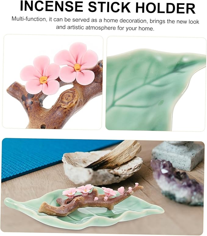Yardwe Ceramic Incense Stick Burner Blossom Design Incense Holder for Home Meditation Relaxation Office Desk Decor 6.88X3.14X1.18In