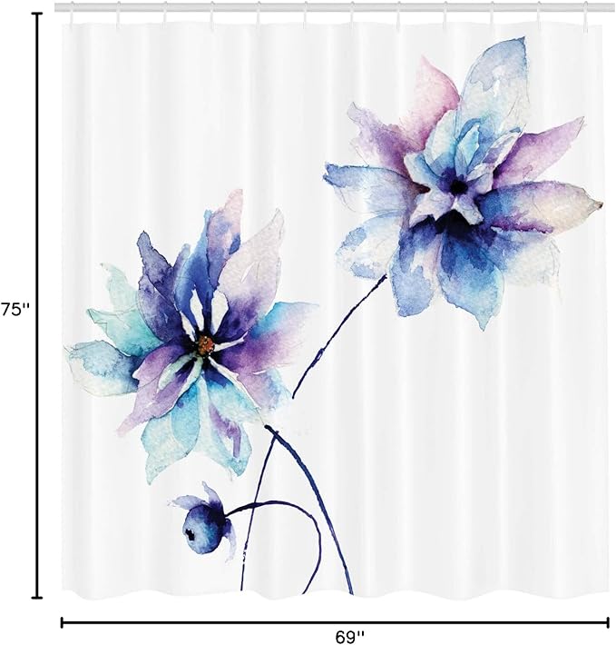 Ambesonne Watercolor Flower Shower Curtain, A Drawing with Soft Spring Colors Retro Style Floral Theme Picture Artwork, Cloth Fabric Decor for Home Bathroom Set with Hooks, 69" W x 75" L, White Purple