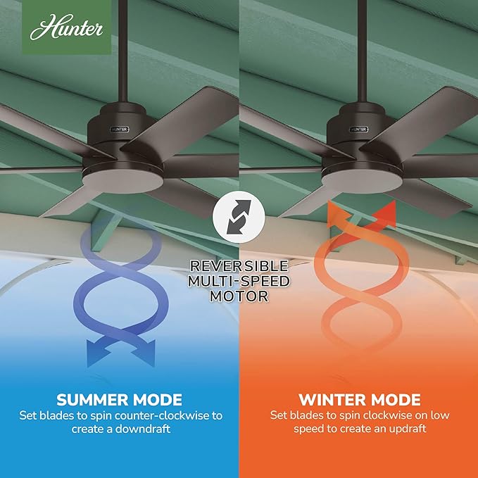 Hunter Kennicott, Outdoor or Indoor, Ceiling Fan, 44 inch, Premier Bronze | SureSpeed high velocity airflow and no-light design suit covered patios, porches, offices, or small rooms with easy setup.