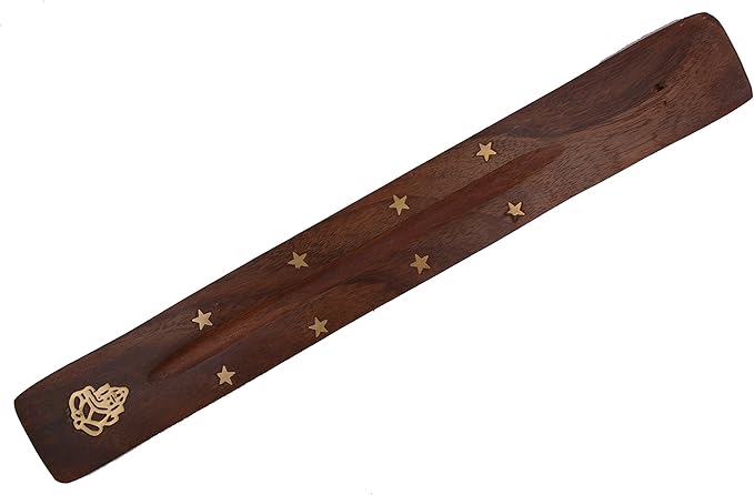 ® Wooden Incense Burner Flat Ash Catcher Assorted Designs with Brass Inlay (12)