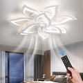 32" White Flower Ceiling Fan with Light Remote Control, Low Profile Flush Mount Ceiling Fan for Kitchen Bedroom Living Room