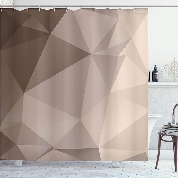 Ambesonne Geometric Shower Curtain, Polygonal Curved Looking Psychedelic Abstract Shady Digital Graphic Design, Cloth Fabric Bathroom Decor Set with Hooks, 69" W x 70" L, Cocoa Beige
