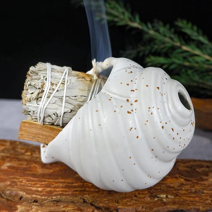 MOUGIGI Ceramic Conch Palo Santo Burner Holder - Mini Chiminea Incense Chimney, for Smudging Sage/Cones、Perfect for Meditation Altar & Witchcraft Supplies, Ideal Spiritual Decor & Gift for Zen Spaces
