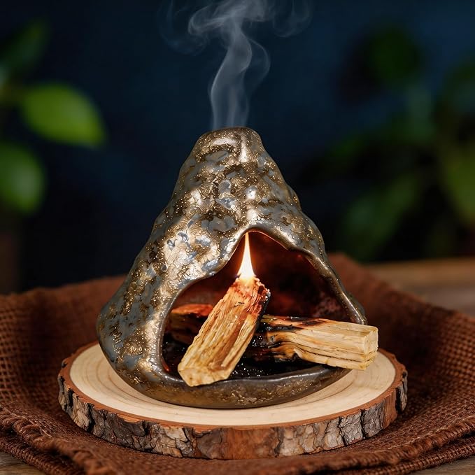 MOUGIGI Black Gold Palo Santo Incense Burner-Unique Zongzi-Shaped Clay Smudge Bowl for Sage,Copal, and Stick Incense-Mini Chiminea for Zen Meditation,Yoga,Altar,Aromatherapy & Energy Cleansing Decor