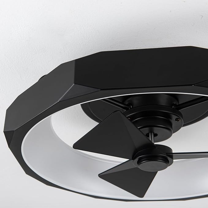 Low Profile Black Ceiling Fans with Lights and Remote - 20" Flush Mount Ceiling Fan Bedroom, 3000-6000K Dimmable Fandelier LED Fan Light, 6 Wind Speeds, Modern Black Fandelier