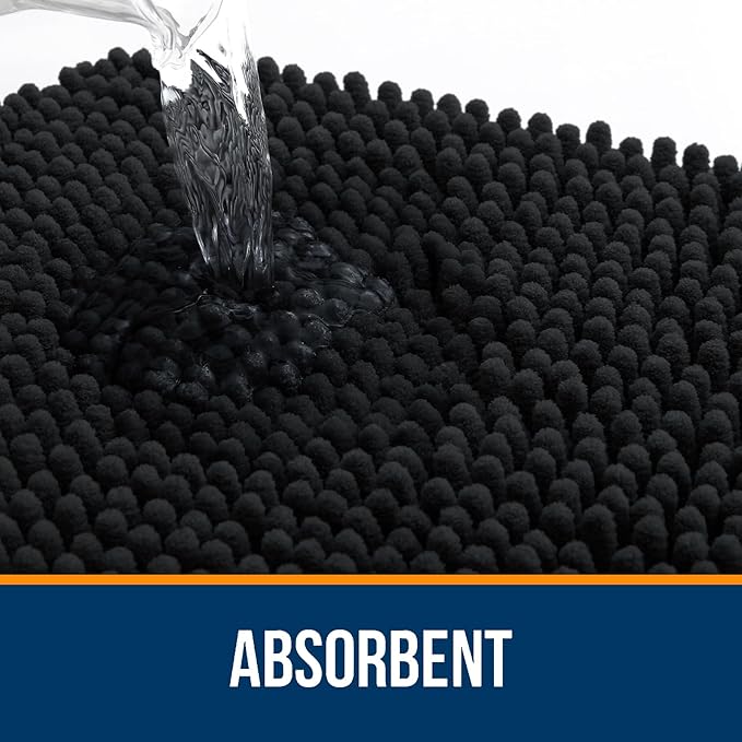 OLANLY Large Bathroom Rugs 47x32, Extra Soft Absorbent Chenille Bath Rugs, Rubber Backing Quick Dry, Machine Washable Bath Mats for Bathroom Floor, Tub and Shower, Home Decor Accessories, Black