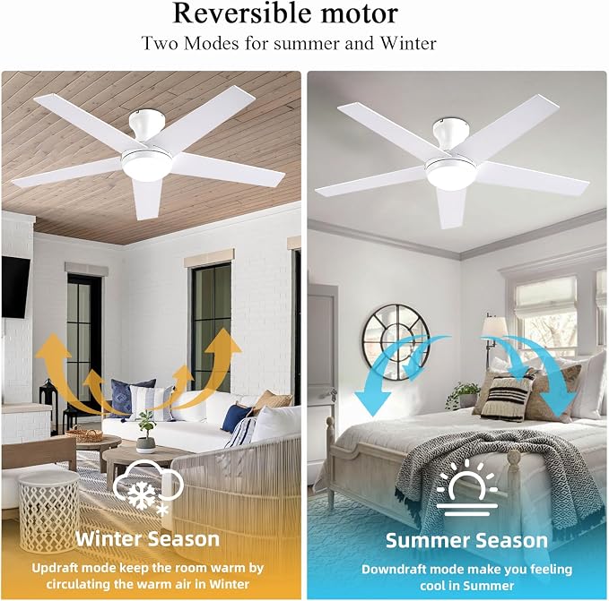 Ayaoty Ceiling Fans with Lights, 54" Low Profile Indoor Ceiling Fan with Light and Remote Control, Dimmable, Noiseless, Reversible, Brown Ceiling Fan for Bedroom, Indoor/Outdoor Use