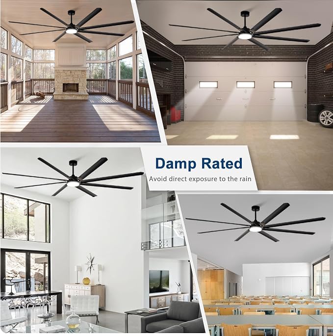 Large Ceiling Fan with Light: 100 Inch Outdoor Fan - Industrial Ceiling Fan with Remote for Shop Garage Patio Black