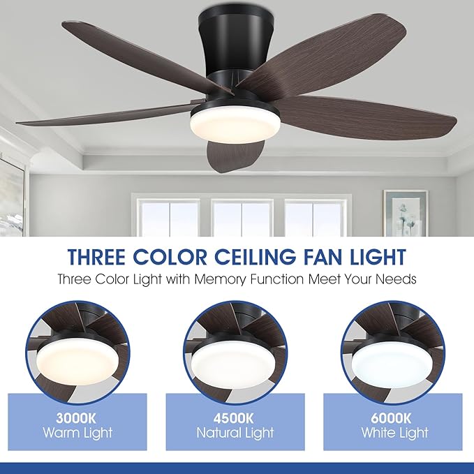 Surtime Ceiling Fans with Lights-36 Low Profile Ceiling Fan with Light and Remote/APP Control,Flush Mount,DC Reversible,LED Dimmable Modern Ceiling Fans for Bedroom,Indoor/Outdoor Patio Use(Brown)