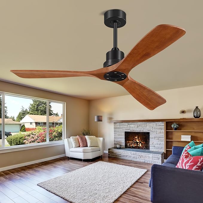Ceiling Fans With Remote Control, Outdoor Ceiling Fan for Patios Indoor, 3 Downrods, 3 Blades, Timer, 6 Speed Reversible Quiet DC Motor Modern Fan Solid Wood Fan, 60in, Brown