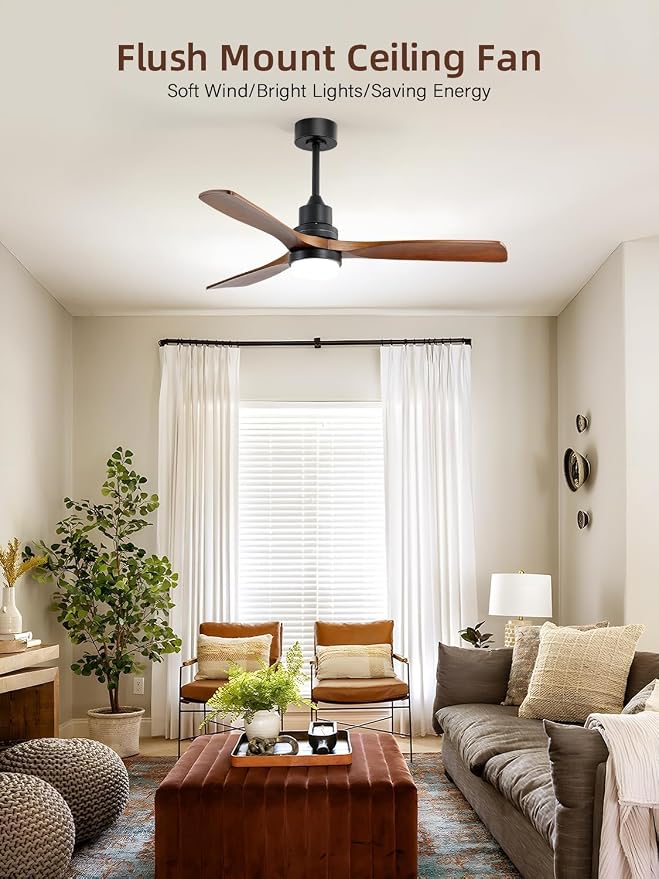 Sofucor 52 Inch Smart Ceiling Fan with Lights, Brown Black | Alexa/APP/Remote Control, Modern 3 Solid Wood Blades, 3CCT, Dimmable, Bedroom Living Room Farmhouse Patio