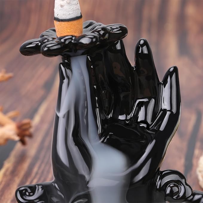Buddha Hand Backflow Incense Burner, Waterfall Incense Burner, Ceramic Incense Fountain Buddha Incense Holder, Incense Cone Burner for Yoga Meditation and Home Decor