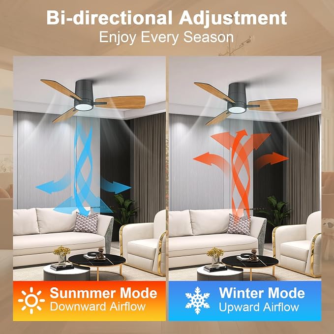 Ceiling Fans with Lights,42 inch,Quiet Reversible Motor,Easy to Install,6 Speeds,Dimmable,Timer, Black Modern Ceiling Fan for Living Room, Bedroom, Kitchen, Dining room, Office