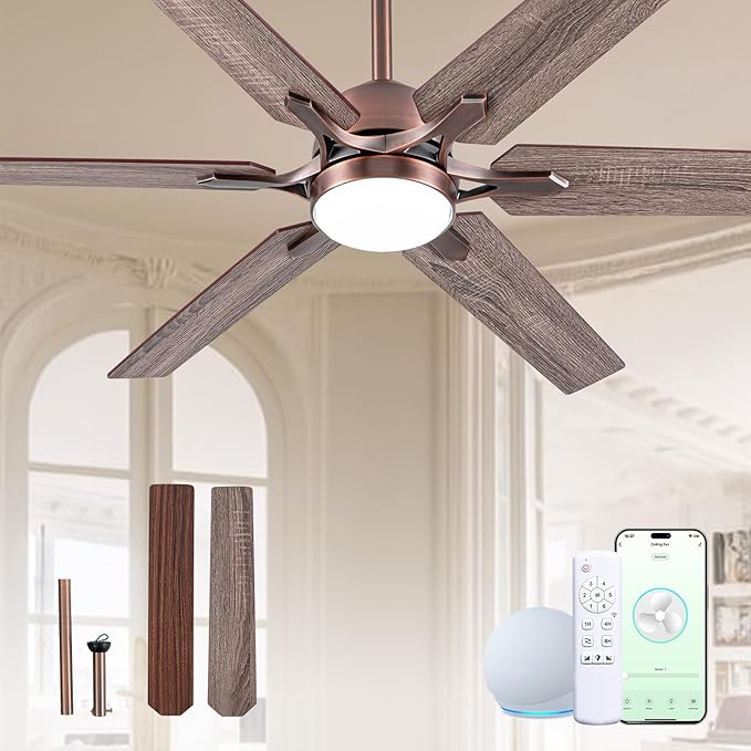 52 Inch Smart Ceiling Fan with Alexa APP,Oil Rubbed Bronze Indoor Ceiling Fan with Light,6 Speed,3CCT,Dual Finish 6 Blades,Quiet DC Motor Outdoor Fan for Patio or Bedroom