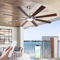 Minislak 72Inch Large Brushed Nickel Ceiling Fans with Light and Remote Control,8 Wooden Blades,6-Speeed,3CCT,Quiet Reversible DC Motor,Indoor Outdoor Ceiling Fan for Patio/Living Room/Garden