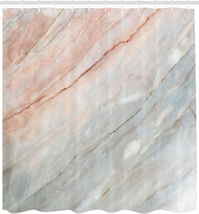 Ambesonne Marble Print Shower Curtain, Onyx Stone Textured Natural Style Featured Scratches Illustration, Cloth Fabric Bathroom Decor Set with Hooks, 69" W x 75" L, Peach Grey