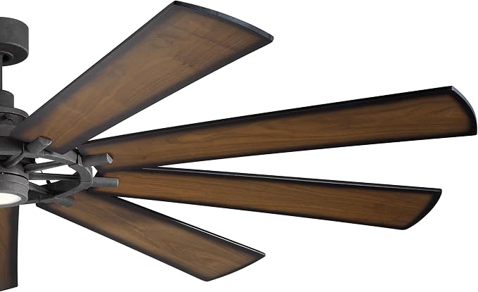 Kichler Gentry XL 85" Ceiling Fan with Lights, 1-Light LED, 3000K, 9 blade Modern Industrial Fan in Distressed Black, (85" W x 16.5" H), 300285DBK