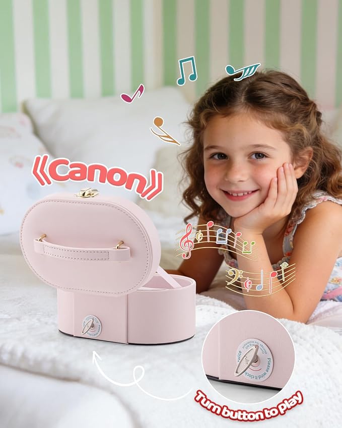 VLANDO Musical Jewelry Box for Girls - Kid Music Box with Ballerina for Birthday Bedroom Decor - Birthday Gift for Girls Ages 4 5 6 7 8-12 Year Old - Pink