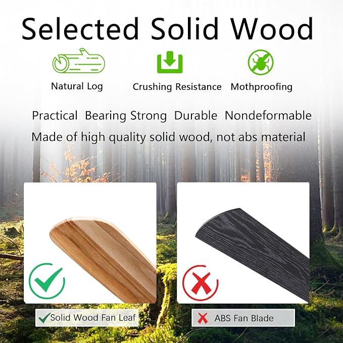 60'' Solid Wood Ceiling Fan Light DC Motor APP Remote 3CCT Dimmable 3 Blade | log-color solid wood blades, pure copper quiet dc inverter motor, remote & app control, 3cct dimmable led light, indoor