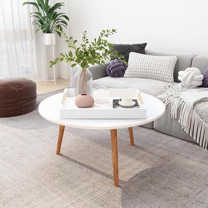 White Decorative Ottoman Tray, Large Modern Coffee Table Drink Organizer for Home