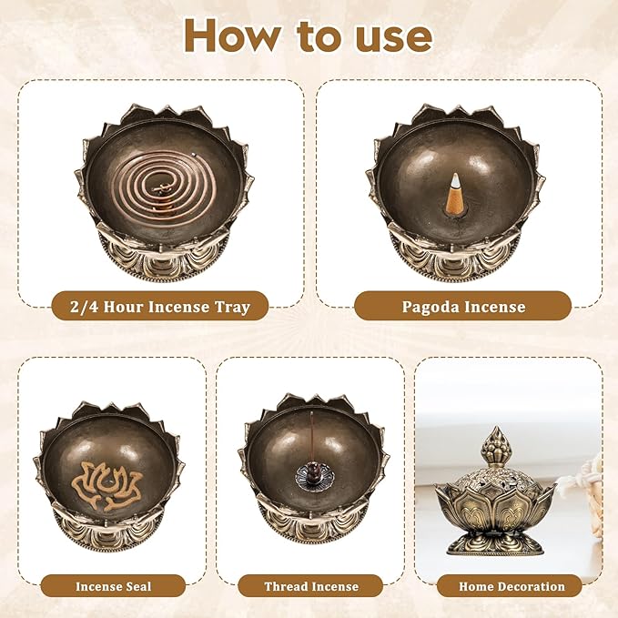 Small Classic Lotus Incense Burner 2.75 X 2.87inch Mini Vintage Lotus Incense Burner Holder Mini Lotu Cone Incenses Holder Charcoal Lotuss Flower Shaped Incenses Holders Classic for Stick and Metal