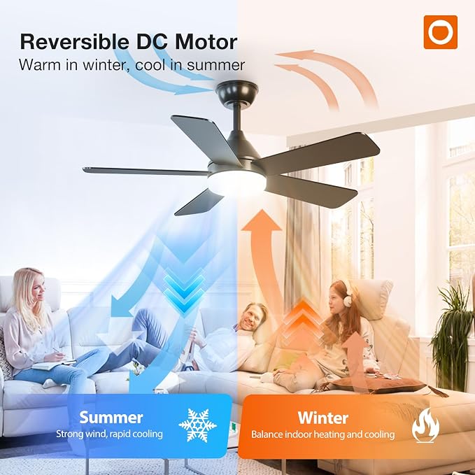 addlon Ceiling Fans with Lights, 42 inch Black Ceiling Fan with Light and Remote Control, Reversible, 3CCT, Dimmable, Noiseless, Small Ceiling Fan for Bedroom, Farmhouse, Indoor/Outdoor Use