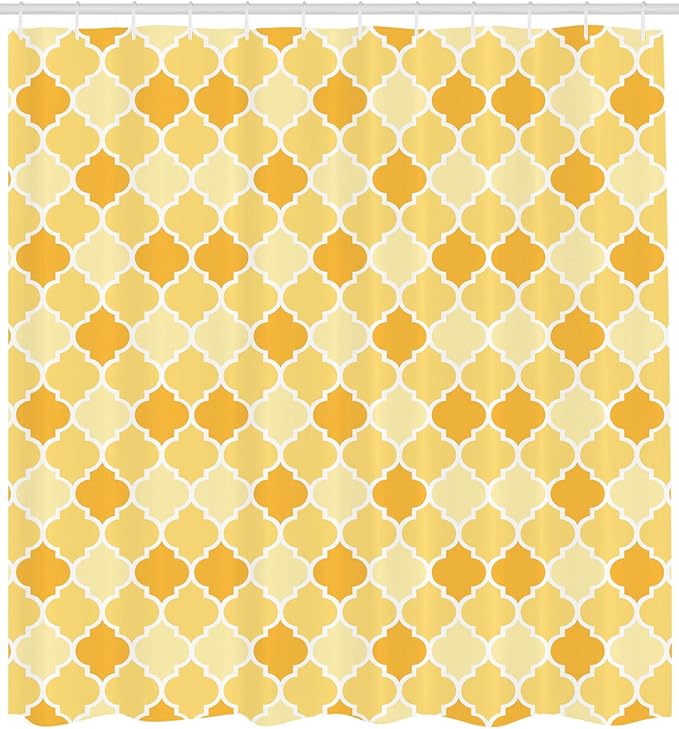 Ambesonne Quatrefoil Shower Curtain, Age-Old Trellis Pattern in The Shades of Yellow Historical Eastern, Cloth Fabric Bathroom Decor Set with Hooks, 69" W x 84" L, Marigold Mustard