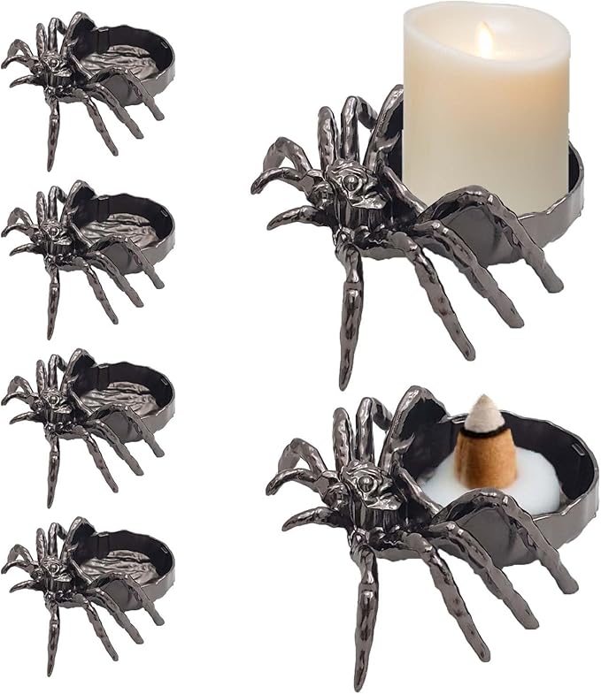 4 PCS Spider Incense Cone Holder Zen Aroma Diffuser Candle Holders, Halloween Decor Spiritual Reiki Table Ornament Healing Gift