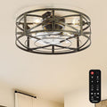 Conciseer 20 Inch Caged Ceiling Fans with Lights and Remote, Flush Mount, Low Profile 7 Blades 6 Speed Reversible Quiet DC Motor for Bedroom, Kitchen and Living Room, Black/Gold Brushed