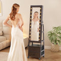 Jewelry Armoire Cabinet Organizer Standing with 20 LED Lights Lockable Full Length Mirror with Storage Shelves and 2 Drawers (Brown) Adjustable Tilt Angles Gift for Her