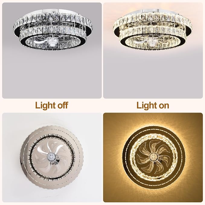 Depuley Modern Ceiling Fan with Lights: 20" Sliver Chandelier Cagd Fan with Remote Control - Modern Crystal Fandelier for Girl's Bedroom Living Room Nursery