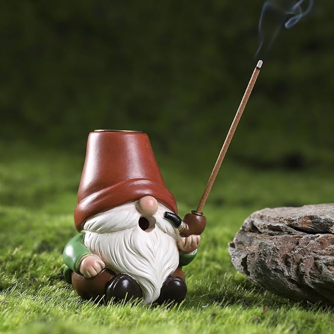 Gnome Incense Holder for Sticks and Incense Cone Holder, Resin Mini Gnomes Figurines Incense Stick Holder, Cute Incense Burner for Yoga Meditation Home Office Decor,Gnome Gifts for Women (Red)
