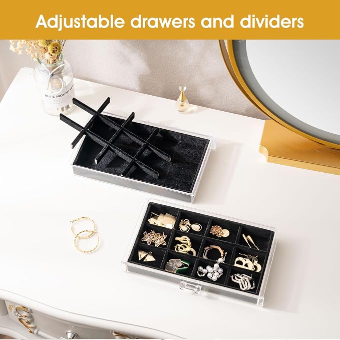 ProCase Earring Holder Organizer Jewelry Box with 5 Drawers, Acrylic Clear Earring Case with Adjustable Velvet Trays for Women - Black, 5 Layers