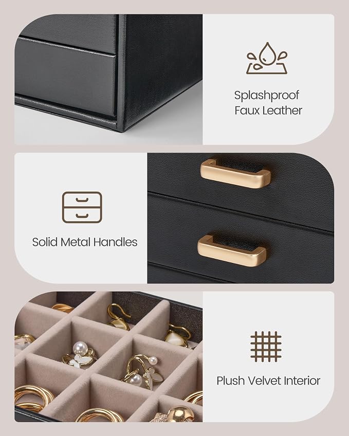 Lolalet Earring Organizer, Jewelry Box with Clear Lid -Black, 8 Layer | PU Leather, Velvet, Removable Dividers, Dustproof, Easy Clean, For Studs Rings, Gift for Women Girls, Home Aesthetic Decor