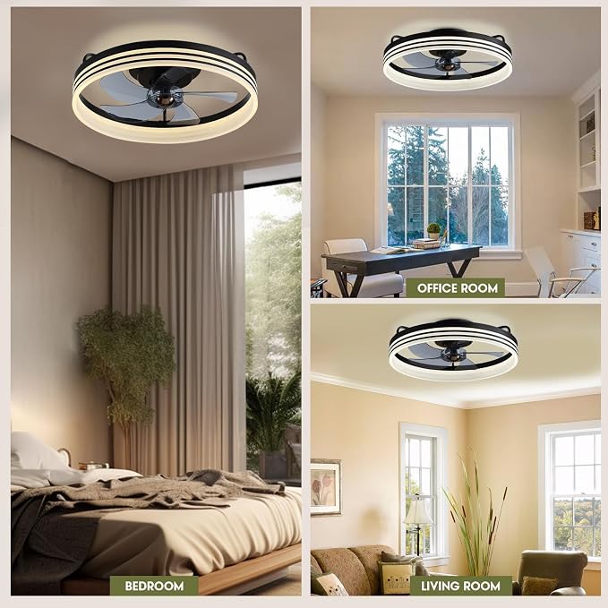 LUDOMIDE Smart Ceiling Fan with Lights and Alexa/Google Assistant/APP Control, 20" Low Profile Fan with 6 Speeds, for Bedroom, Living Room, Patio