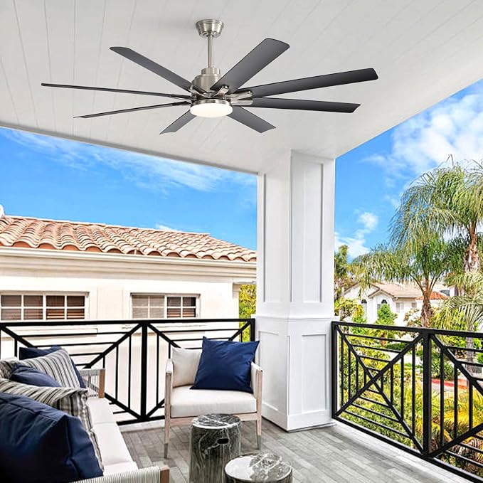 Sofucor 52 Inch Ceiling Fans with Lights and Remote, Modern Black Indoor/Outdoor Ceiling Fan with Quiet Reversible DC Motor, Dimmable LED, 8 Blades Ceiling Fan Light for Bedroom, Living Room, Patio