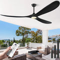 ABZ 72 Inch Ceiling Fans with Lights, Solid Wood Propeller Large Outdoor Ceiling Fan with Light and Remote Control, 3 Blades Black Ceiling Fan for Indoor Patios Living Room High cfm, Matte Black