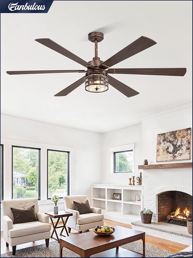 Fanbulous 65 Inch Large Farmhouse Ceiling Fan with Light & Remote,Black | Powerful 6-Speed Reversible DC Motor, Industrial 6 Dual Finish Blades, Ideal for Living Room, Bedroom, Patio, Garage