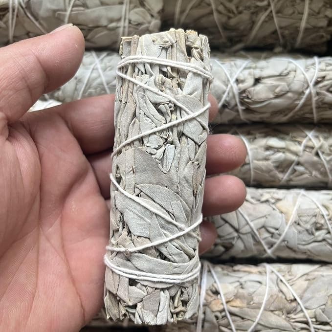 4 Inch White Sage Smudge Stick Set, Bamboo Incense Burner with Ash Catcher & Anti-Spill Dish, Multi-use Incense Holder for Sticks Cones Spirals, for Cleansing Meditation Yoga Aromatherapy