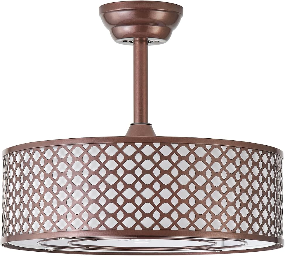 Brown Fandelier Ceiling Fan with Light, 20" Caged Boho Ceiling Fans with Lights and Remote, Mid Century with 6 Speeds for Bedroom, Living Room, Nursery