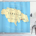 Ambesonne Jamaican Shower Curtain, Map of Jamaica Kingston Caribbean Sea Important Locations in Country, Cloth Fabric Bathroom Decor Set with Hooks, 69" W x 70" L, Pale Blue Beige Black