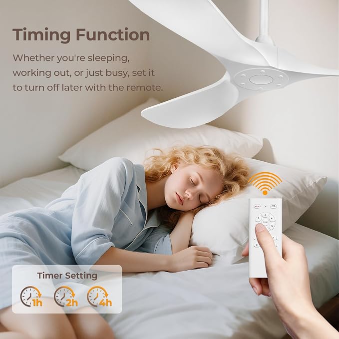 Obabala 60 Inch Ceiling Fan Without Lights, White | Outdoor Ceiling Fan with Remote, 6-Speed Adjustable Reversible DC Motor for Patio & Living Room