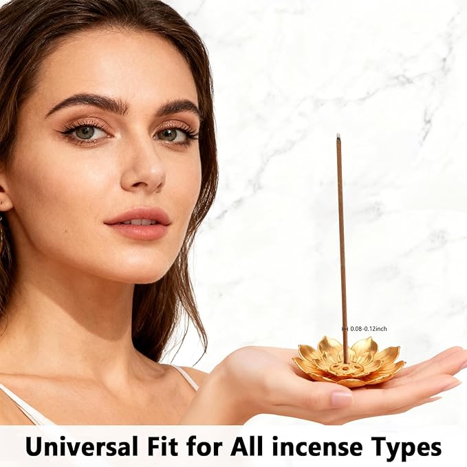 24PCS Large Lotus Incense Holder, 4.2’’ Gold Incense Burner for Sticks & Cones, Stable Metal Ash Catcher, Lotus Incense Holder for Meditation Yoga Home Decor