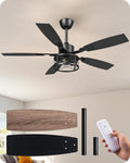 EDISHINE 52" Farmhouse Ceiling Fans with Lights and Remote, 10%-100% Dimmable, 6 Speeds, 5 Wood Blades, Reversible DC Motor, Timer, Quiet, Rustic Caged Fandelier Ceiling Fan for Bedroom Living Room