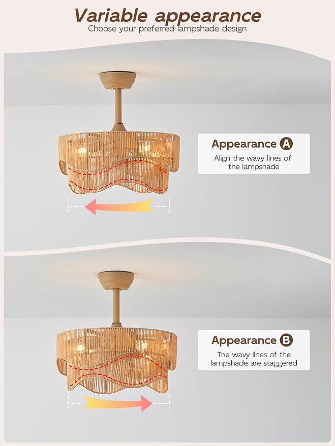 20" Gold Caged Fandelier Ceiling Fan with Light,Boho Ceiling Fans with Lights Remoete Control,6 Speed Timer For Bedroom，Living room，Nursery