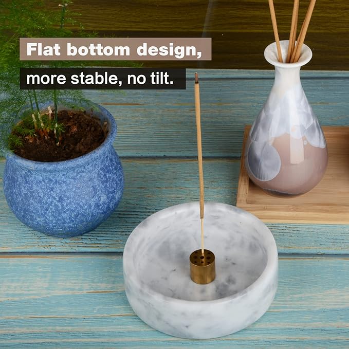 Marble Incense Holder - Handmade Burner with 9 Holes, Suitable for Meditation, Smudging and Decoration (White)
