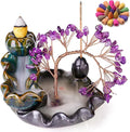 DUQGUHO Incense Holder Ceramic Backflow Incense Waterfall Burner Amethyst Crystal Tree with 30 Burner Incense Cones for Room Home Zen Decor Meditation