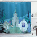 Ambesonne Ocean Shower Curtain, Mermaid Castle with Dolphins Moss Fish Sun Beams Art Print, Cloth Fabric Bathroom Decor Set with Hooks, 69" W x 75" L, Turquoise Teal