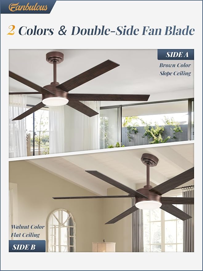 Fanbulous 60 Inch Ceiling Fans with Lights and Remote, Reversible 6 Blades, Dimmable, 3000K-6000K Adjustable, Outdoor Ceiling Fans for Patios, Large Ceiling Fan for Indoor or Covered Outdoor, Brown