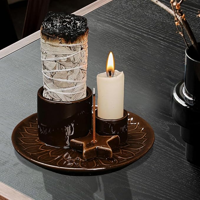 Comeon Palo Santo Holder, Backflow Incense Burner Holder Candle Holder Sage Burner Holder for Burning, Ceramic Incense Holder for Sticks for Meditation Yoga Room